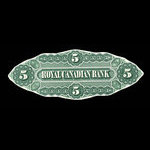 Canada, Royal Canadian Bank, 5 dollars <br /> 1 juillet 1872