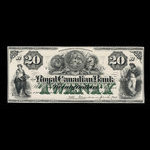 Canada, Royal Canadian Bank, 20 dollars <br /> 2 octobre 1871