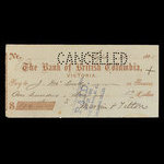 Canada, Bank of British Columbia, 136 dollars, 76 cents <br /> 28 septembre 1885