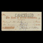 Canada, Bank of British Columbia, 136 dollars, 76 cents <br /> 28 septembre 1885