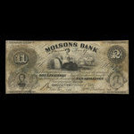 Canada, Molsons Bank, 2 piastres <br /> 1 octobre 1855