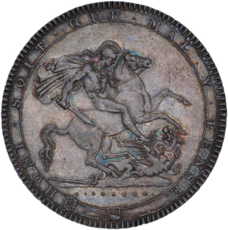 Pièce d’argent ornée d’une image d’un ange guerrier tuant un dragon.