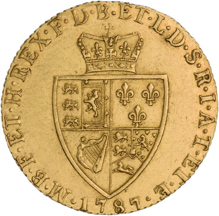 Pièce d’or mat montrant des armoiries britanniques surmontées d’une couronne.
