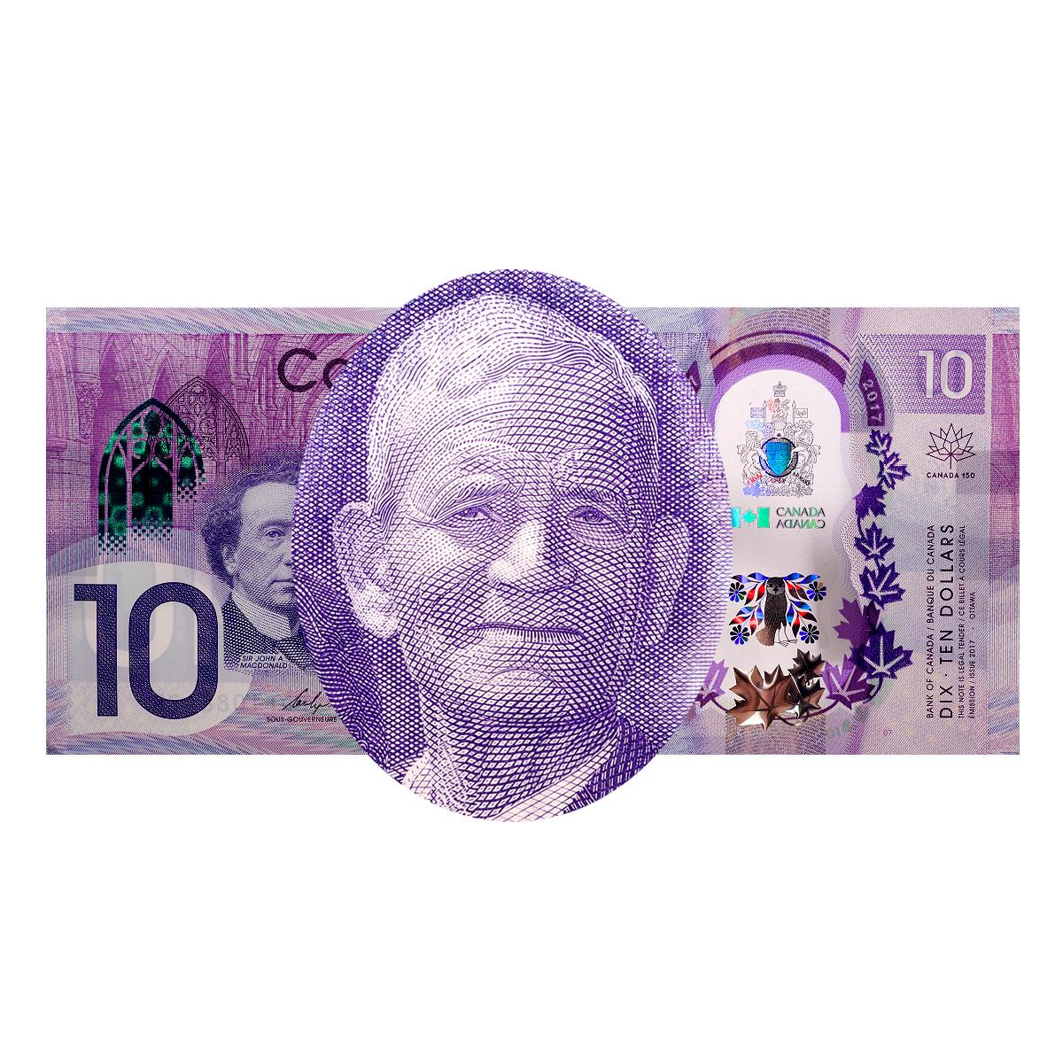 Portrait sur un billet de banque d’un homme autochtone âgé portant un complet.