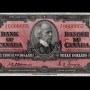 Billet de banque rose, motifs géométriques complexes, homme chauve portant un habit à col montant d’époque : sir Wilfrid Laurier.
