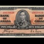 Billet de banque de couleur ocre rosé, motifs géométriques complexes, jeune homme en uniforme militaire d’époque : le roi George VI.