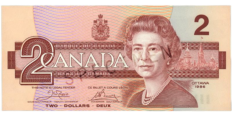 Birds of Canada Series $2 Note - Front
