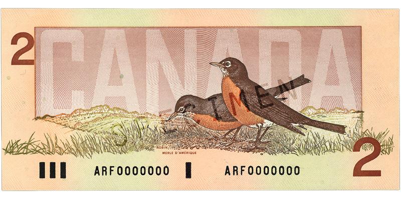 Birds of Canada Series $2 Note - Back