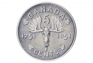 Représentation d’un orignal sur une pièce de monnaie