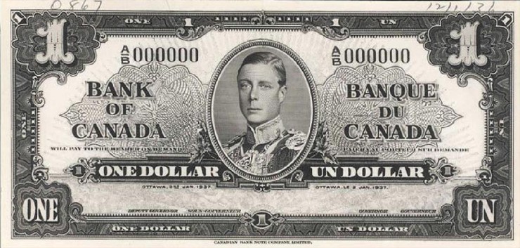 billet de 1 $ à l’effigie d’Édouard VIII