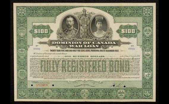 certificat d’obligation de 100 $ proposé aux citoyens lors de la Première Guerre mondiale, 1917