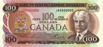 billet de banque canadien de 100 $ à l’effigie de sir Robert Borden, 1976