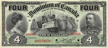 billet de 4 $ du Dominion du Canada orné de Lord et Lady Minto