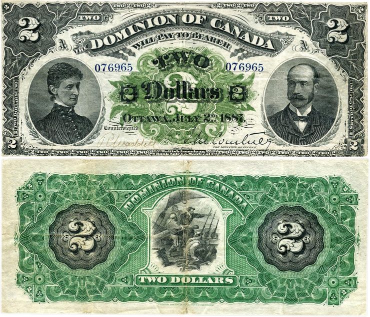 billet canadien de deux dollars, fin du XIXe siècle