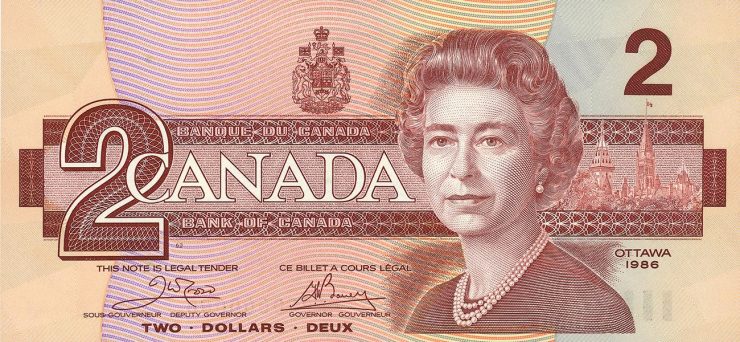 billet canadien de 2 $, recto, 1986