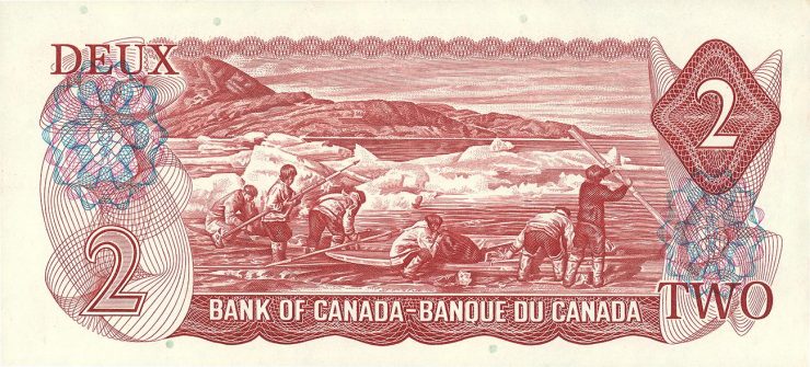 billet de 2 $ canadien, verso, 1974