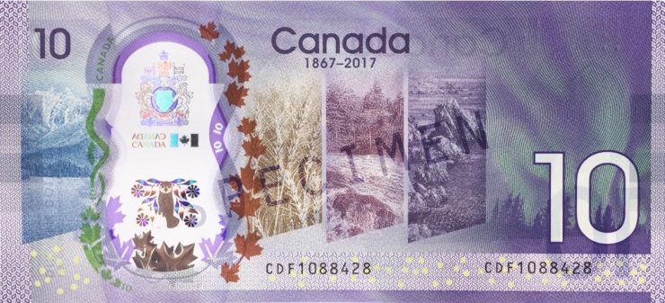 verso du billet commémoratif de 10 $ de 2017