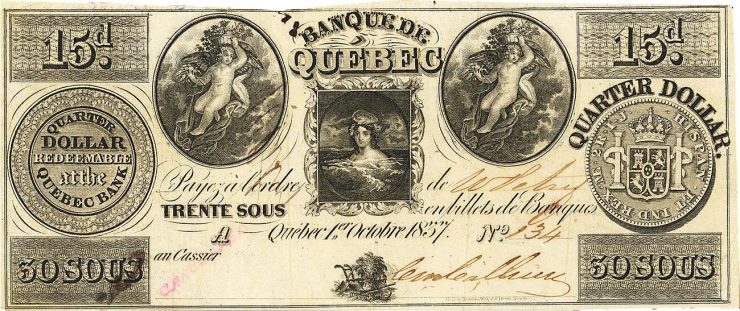ancien billet de banque du Québec en français et en anglais