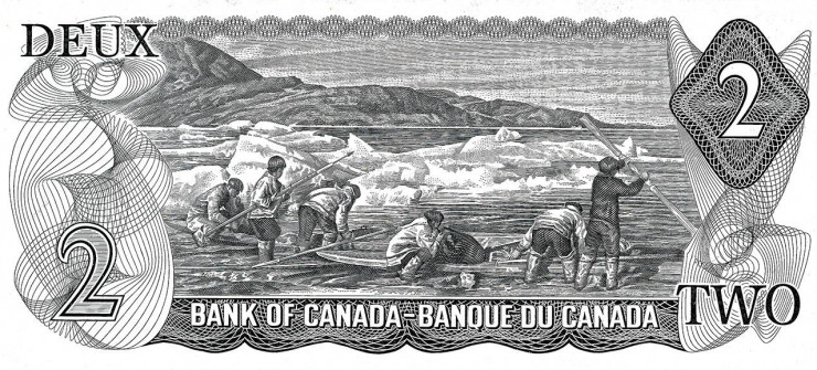 Épreuve en noir et blanc d’une gravure illustrant un groupe de chasseurs inuits.