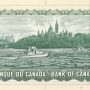 Gravure de billet de banque de couleur verte illustrée de billots et de deux bateaux sur une rivière devant une colline boisée surmontée de tours.