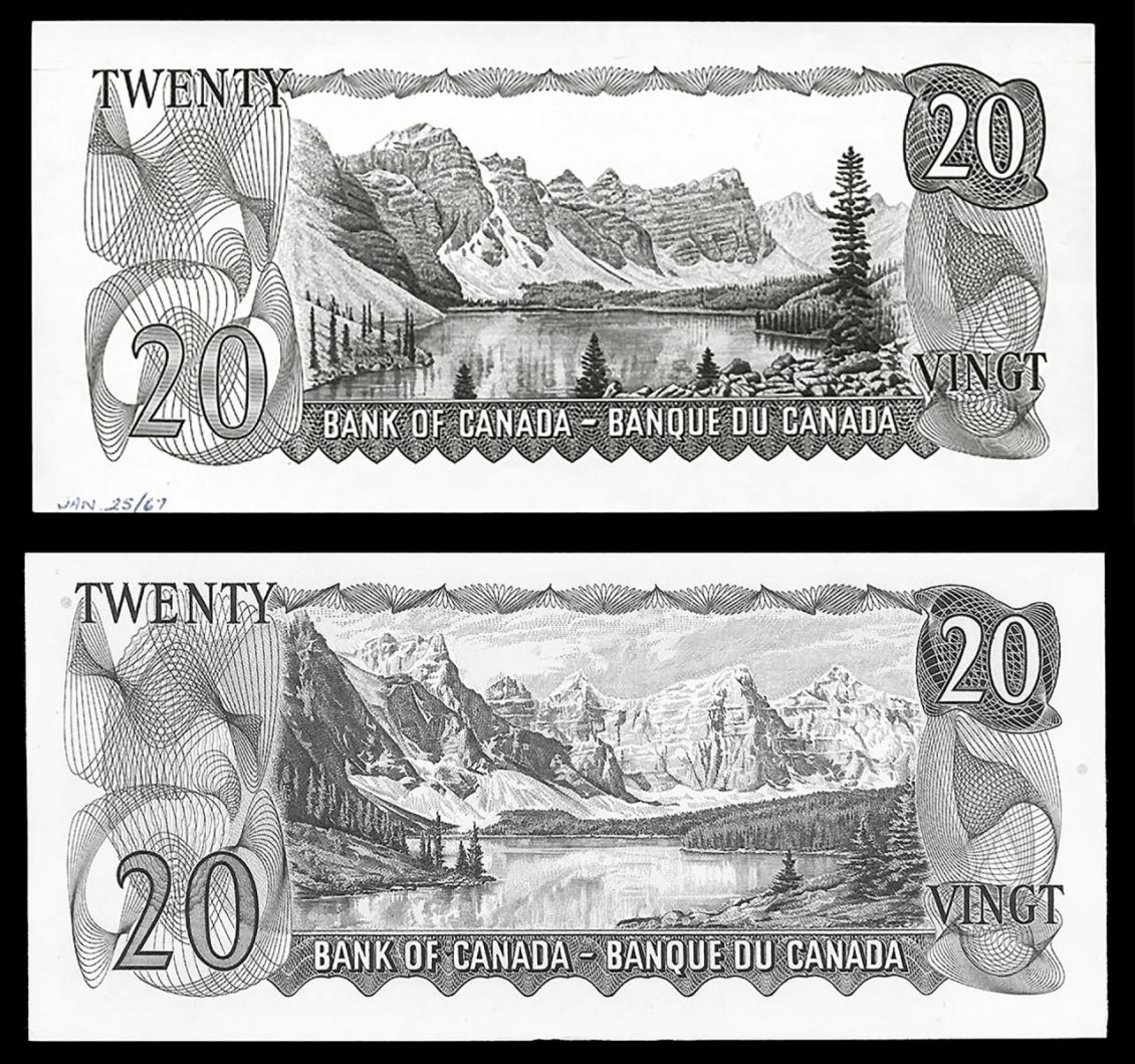 Deux gravures de billets de banque : l’une terne et peu contrastée; l’autre lumineuse et détaillée.