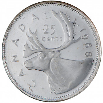 Pièce de monnaie en argent ornée d’une tête de caribou de profil.