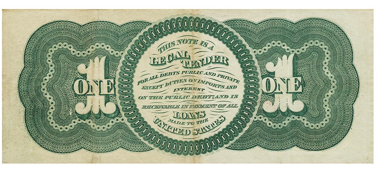 Billet de banque vert comportant des motifs géométriques fort détaillés et un cadre circulaire orné d’écritures décoratives imprimées.