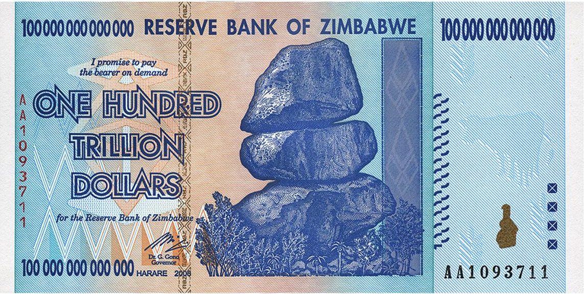 Billet de banque bleu sur lequel figurent des rochers empilés.