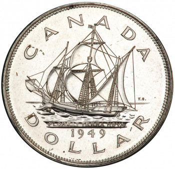 Pièce en argent représentant un petit navire à un trois-mâts navigant sur les flots.