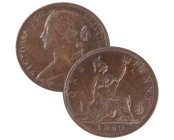 Pièce de monnaie, cuivre, profil d’une femme portant des lauriers sur l’avers, femme mythique casquée tenant une lance sur le revers.