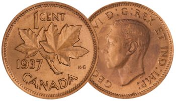 Pièce de monnaie, revers montrant deux feuilles d’érable sur une brindille, avers montrant le profil d’un jeune homme. 
