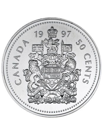 Écu flanqué d’un lion et d’une licorne, sous une couronne, au-dessus d’un ruban et devant un anneau portant tous deux une devise latine. 