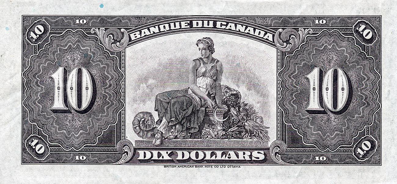 Billet de banque violet orné d’un personnage féminin assis et tenant une faux, bordure décorative gravée.