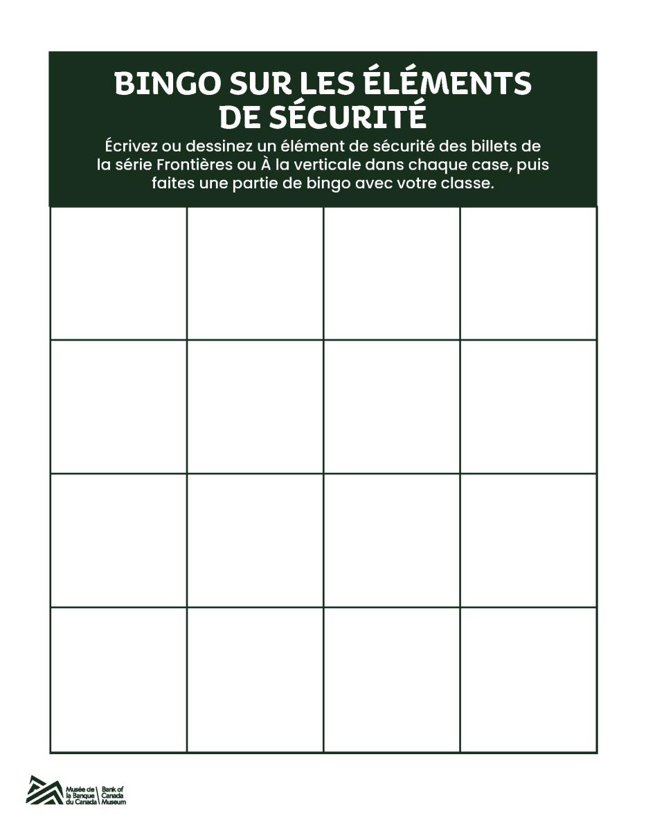 Bingo des éléments de sécurité Carte de bingo vierge