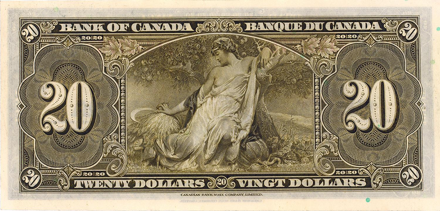 Le verso du billet de 500 dollars de 1935 représentant une figure féminine classique symbolisant la fécondité.